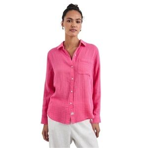 RAILS Ellis Shirt S Hibiscus Pink Organic Cotton Gauze Long Sleeve Button‎ Up